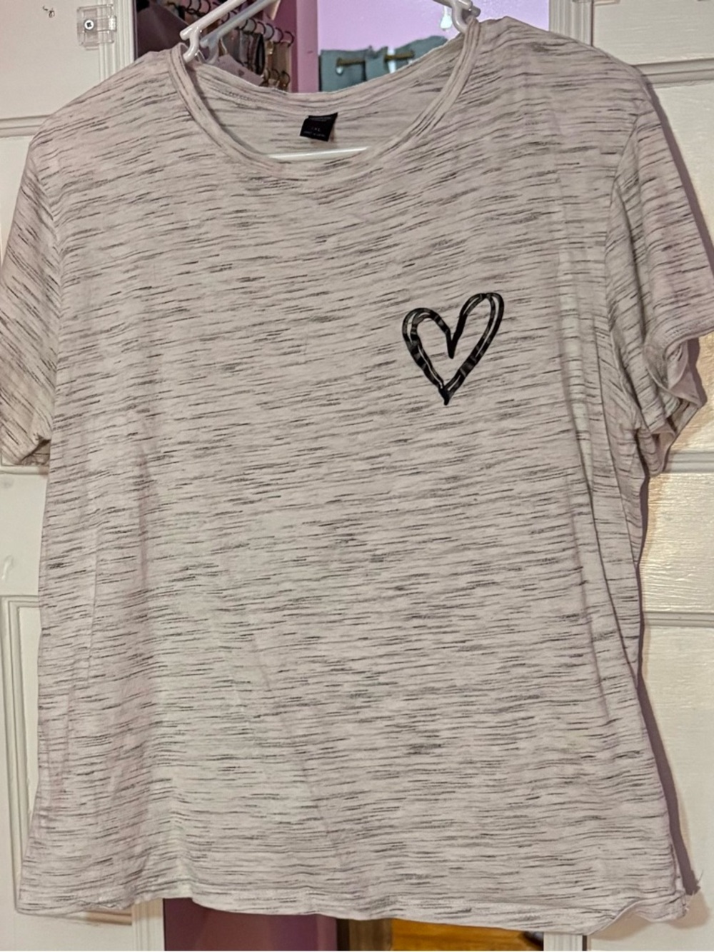 SHEIN Heathered White Short-Sleeve Tee with Black Heart
